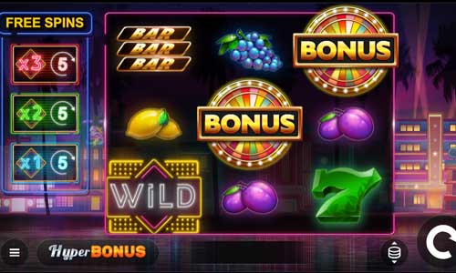 Miami Bonus Wheel base game screenshot showing reels and features