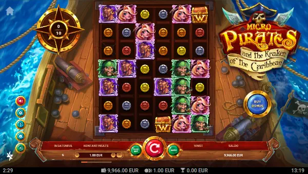 Micropirates and the Kraken of the Caribbean base game screenshot showing reels and features