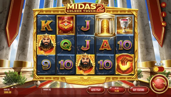 Midas Golden Touch 2 base game screenshot showing reels and features