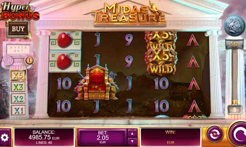 Midas Treasure base game screenshot showing reels and features