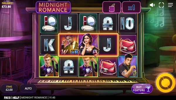 Midnight Romance base game screenshot showing reels and features