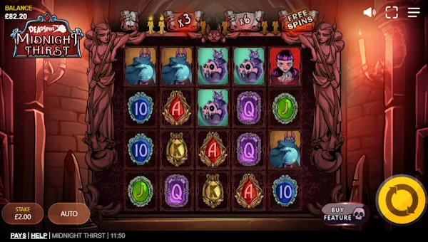 Midnight Thirst base game screenshot showing reels and features