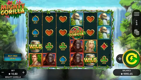 Mighty Gorilla base game screenshot showing reels and features