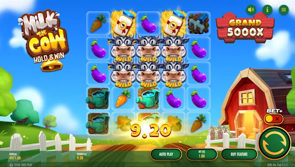 Milk the Cow base game screenshot showing reels and features