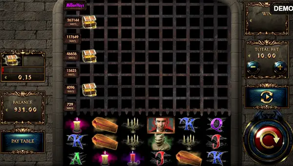 Million Dracula 2 base game screenshot showing reels and features