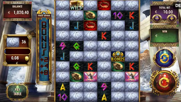 Million Zeus base game screenshot showing reels and features