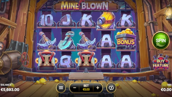 Mine Blown base game screenshot showing reels and features