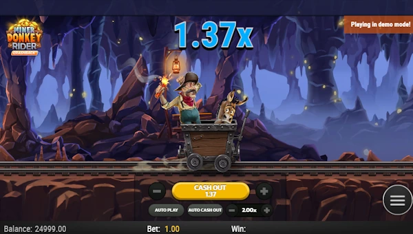 Miner Donkey Rider base game screenshot showing reels and features