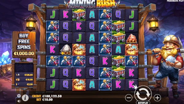 Mining Rush base game screenshot showing reels and features