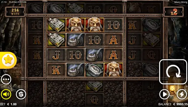 Misery Mining base game screenshot showing reels and features