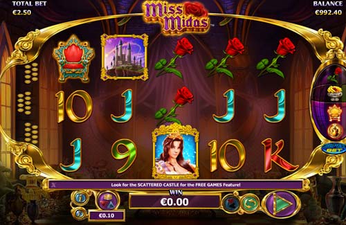 Miss Midas base game screenshot showing reels and features