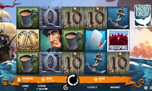 Moby Dick base game screenshot showing reels and features