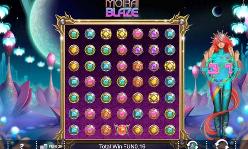 Moirai Blaze base game screenshot showing reels and features