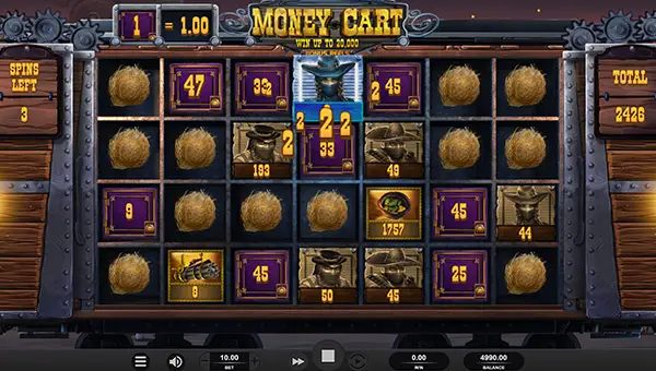 Money Cart base game screenshot showing reels and features