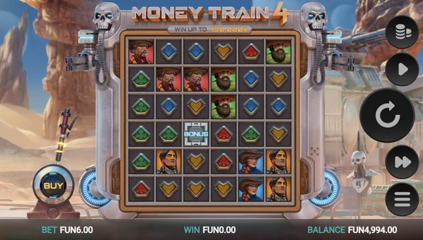 Money Train 4 base game screenshot showing reels and features