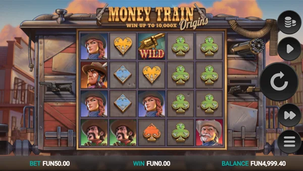 Money Train Origins Dream Drop base game screenshot showing reels and features