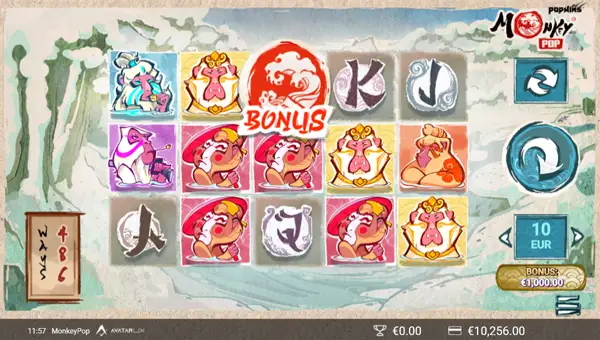 MonkeyPop base game screenshot showing reels and features