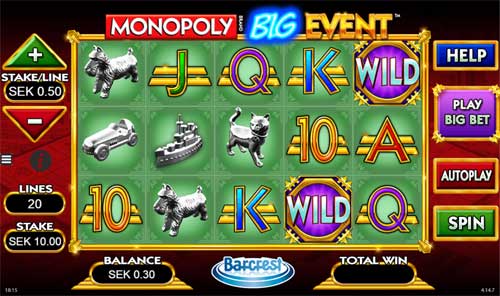 Monopoly Big Event base game screenshot showing reels and features
