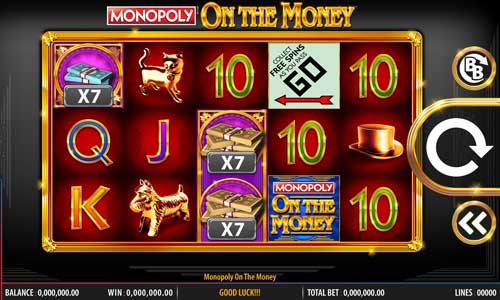 Monopoly on the Money base game screenshot showing reels and features