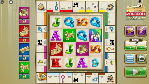 Monopoly Rush Hour base game screenshot showing reels and features