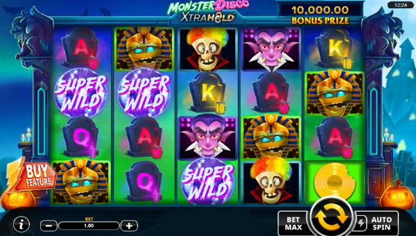 Monster Disco XtraHold base game screenshot showing reels and features