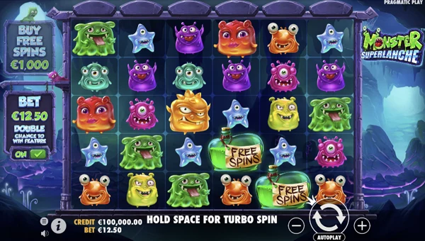 Monster Superlanche base game screenshot showing reels and features