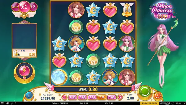 Moon Princess 100 base game screenshot showing reels and features