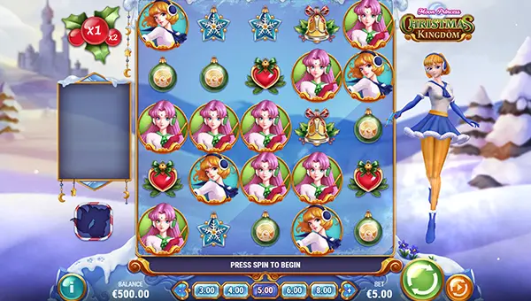 Moon Princess Christmas Kingdom base game screenshot showing reels and features