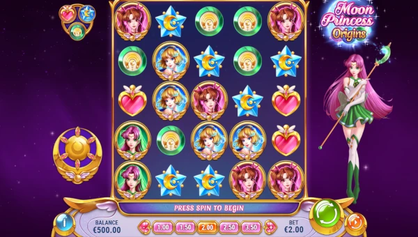 Moon Princess Origins base game screenshot showing reels and features