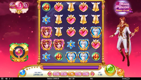 Moon Princess Power of Love base game screenshot showing reels and features