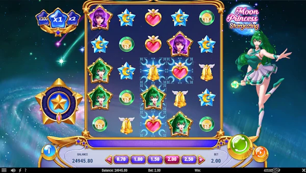 Moon Princess Stargazing base game screenshot showing reels and features