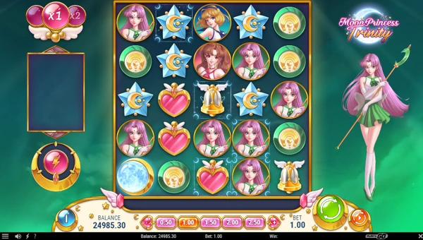 Moon Princess Trinity base game screenshot showing reels and features