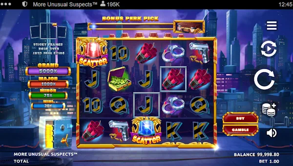 More Unusual Suspects base game screenshot showing reels and features