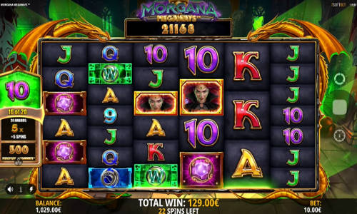 Morgana Megaways base game screenshot showing reels and features