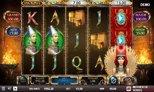 Mother of Horus base game screenshot showing reels and features