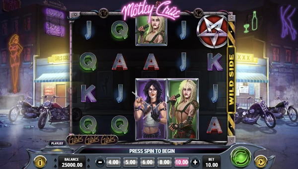 Motley Crue base game screenshot showing reels and features