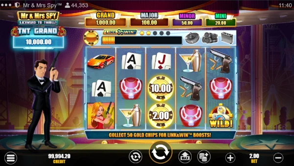 Mr and Mrs Spy base game screenshot showing reels and features