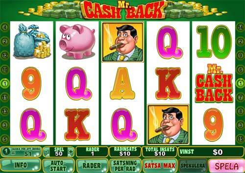 Mr Cashback base game screenshot showing reels and features