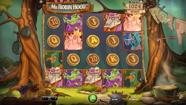 Ms Robin Hood base game screenshot showing reels and features