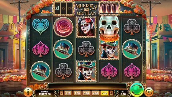 Muerto En Mictlan base game screenshot showing reels and features