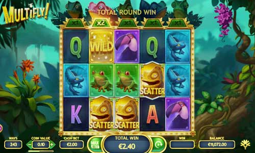 Multifly base game screenshot showing reels and features