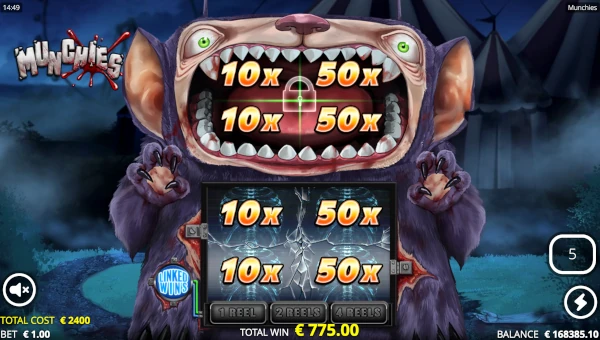 Screenshot of Munchies slot demo showing reels and bonus game features