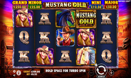 Mustang Gold base game screenshot showing reels and features