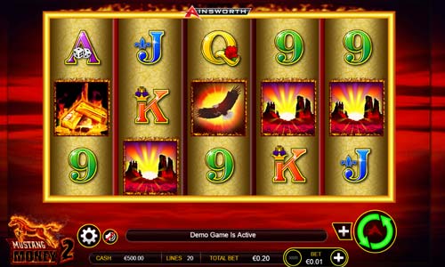 Mustang Money 2 base game screenshot showing reels and features