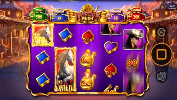 Mustang Rush base game screenshot showing reels and features