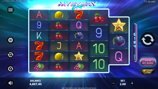 Mystery Drop base game screenshot showing reels and features