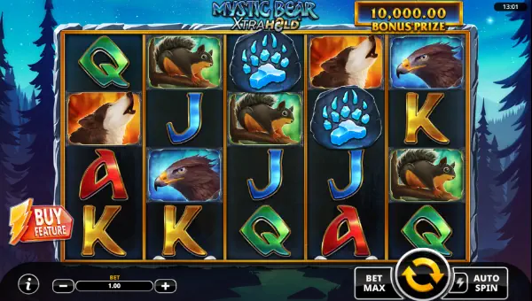 Mystic Bear XtraHold base game screenshot showing reels and features