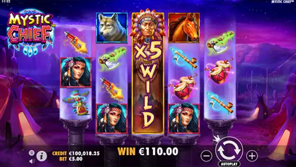 Mystic Chief base game screenshot showing reels and features