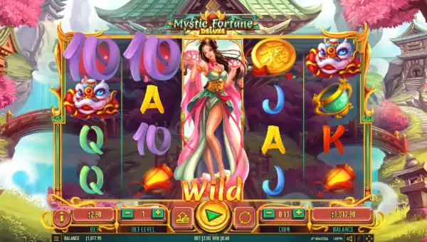 Mystic Fortune Deluxe base game screenshot showing reels and features