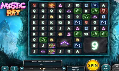 Mystic Rift base game screenshot showing reels and features